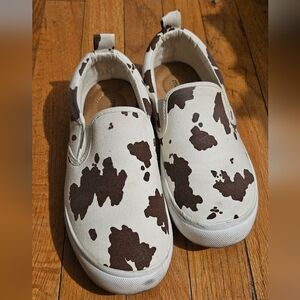 Brown and White Cow Print Slip On Shoes